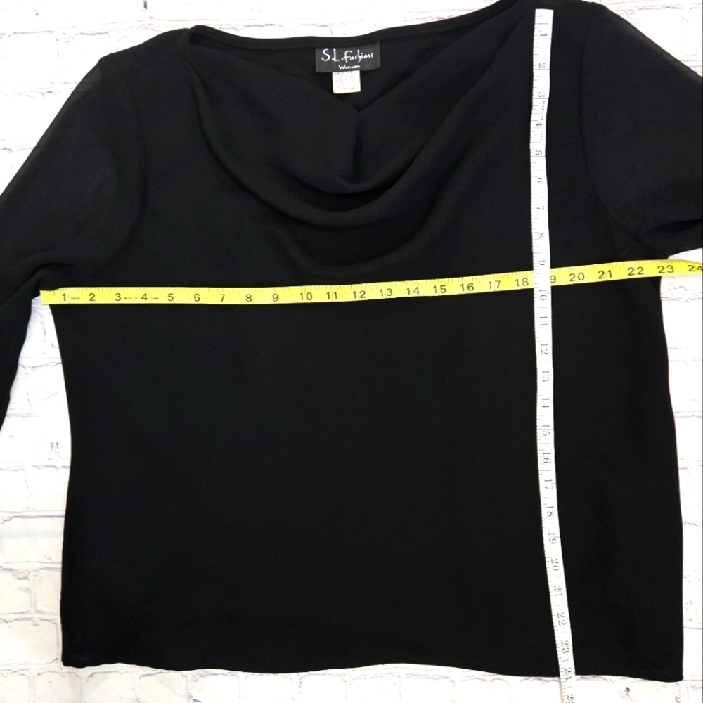 S.L. fashions Women's Black Scoop Blouse Chiffon sleeves and shoulder pads - Picture 6 of 10